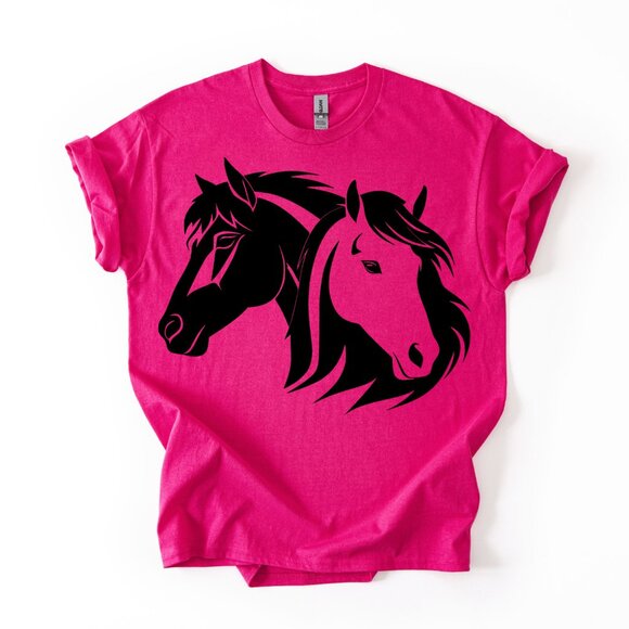 Western Pink Horse Head T-Shirt Women's Equestrian Graphic Tee Riding Lover Gift - Picture 1 of 3